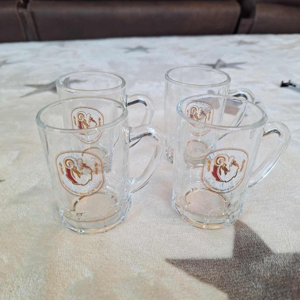 Set of 4 Rolling Rock Bock Miniature Glass Beer Mug Shot Glasses Made In France